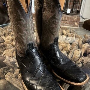 Lucchese Black Alligator Western Boots, ROY collection, CL1084W8, 11D